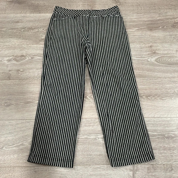 Ann Taylor LOFT Laura Striped Cropped Pants With Floral Trim Detail 2 - Picture 8 of 14
